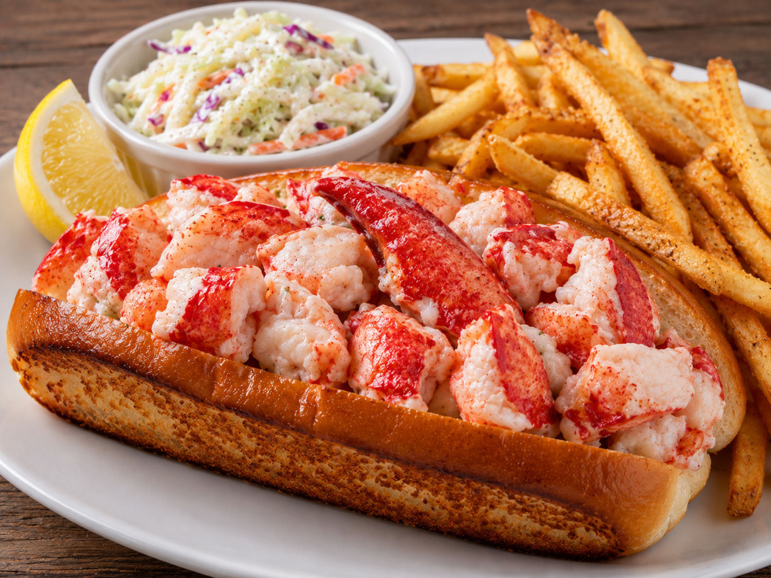 Connecticut Lobster Roll with Fries and Cole slaw on the Side – The Real Maine Lobster menu item
