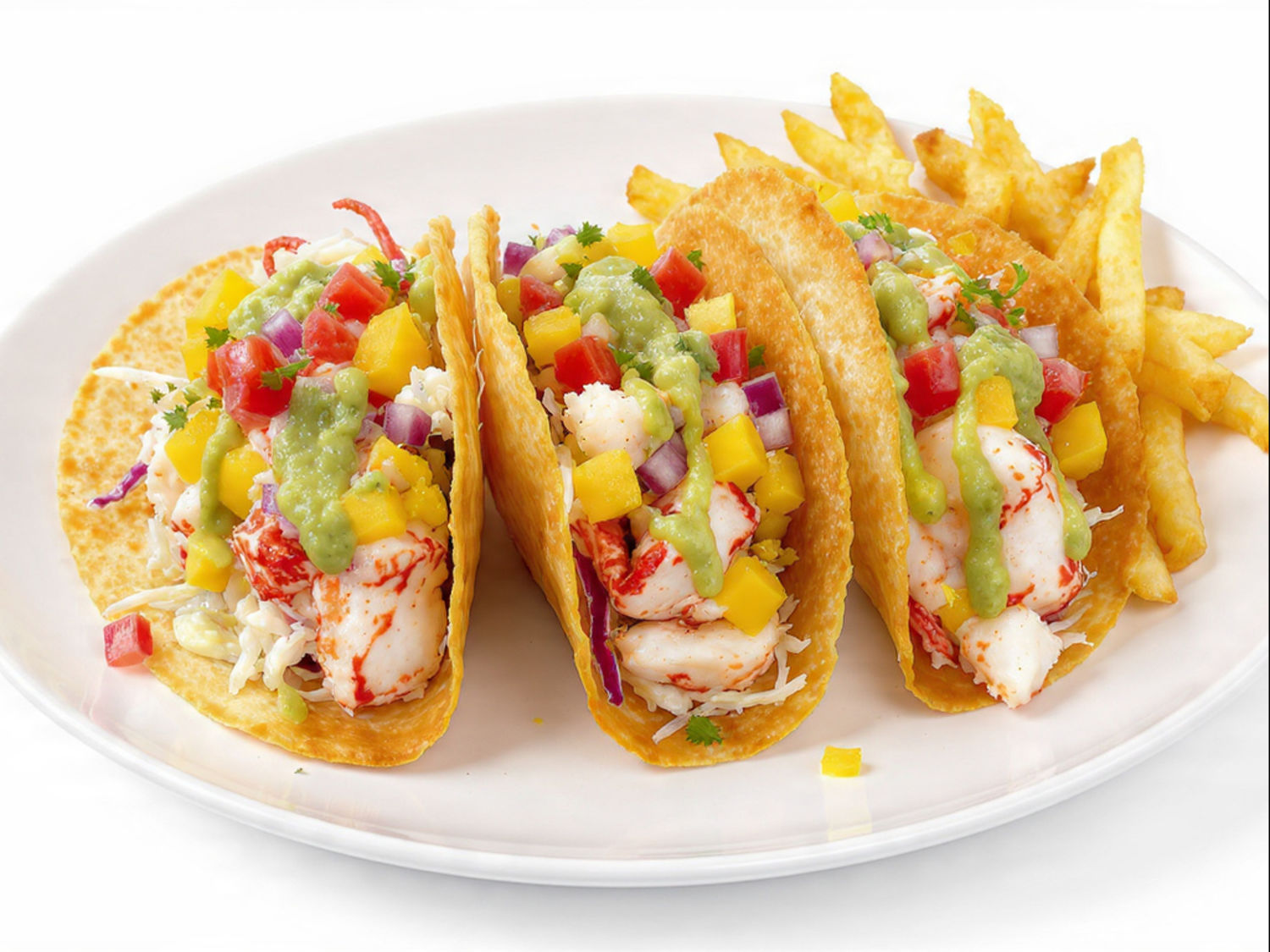 Watton Lobster Tacos ( 3 Watton tacos with fries) – The Real Maine Lobster menu item